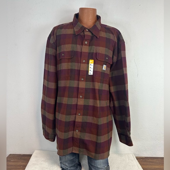 Carhartt Loose Fit Long Sleeve Heavy Flannel Plaid Shirt - Picture 1 of 6